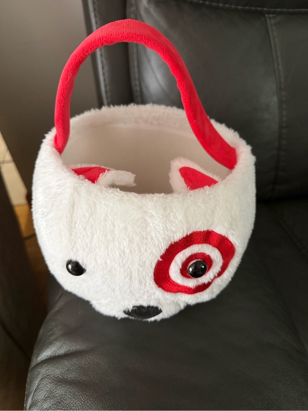 Target White Plush Bear Basket with Red Accents